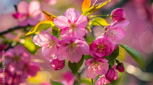 Blossoming Spring Tree with Pink Flowers in Full Bloom