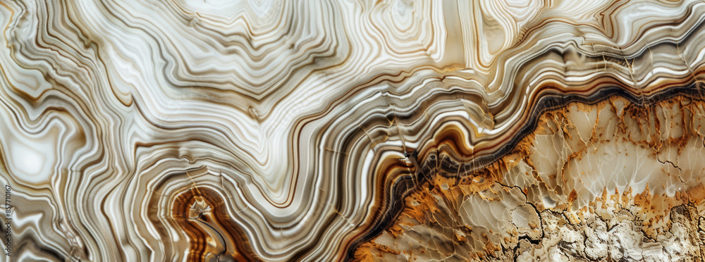 a texture with brown and white swirly pattern, layered lines, geological forms, flowing draperies, low contrast.generative ai