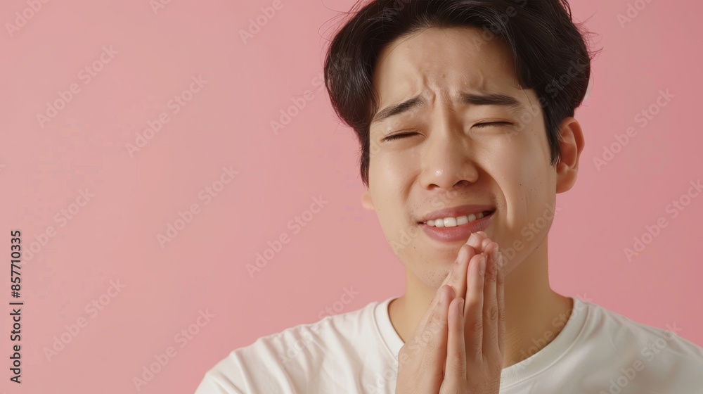 Man in white shirt praying with closed eyes Man in white shirt praying with closed eyes