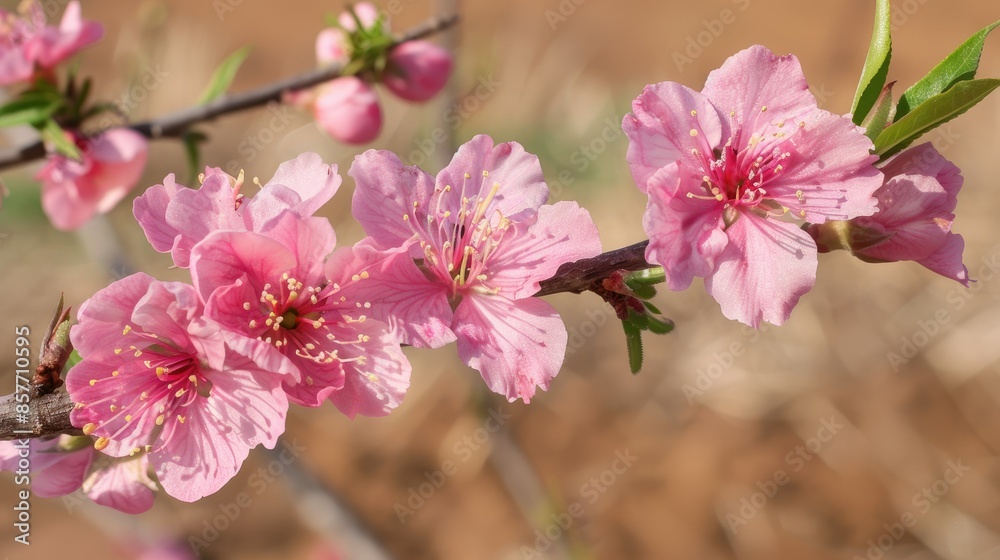 Peach blossoms on a sunny day, symbolizing growth and renewal during spring season. Peach blossoms on a sunny day, symbolizing growth and renewal during spring season.