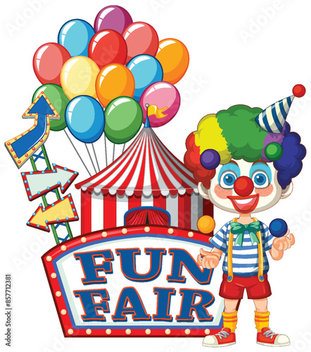 Clown juggling at a vibrant fun fair