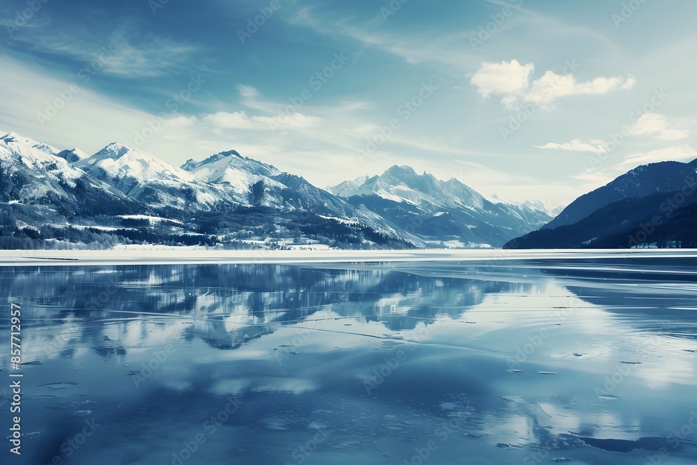 A beautiful blue lake with mountains in the background A beautiful blue lake with mountains in the background