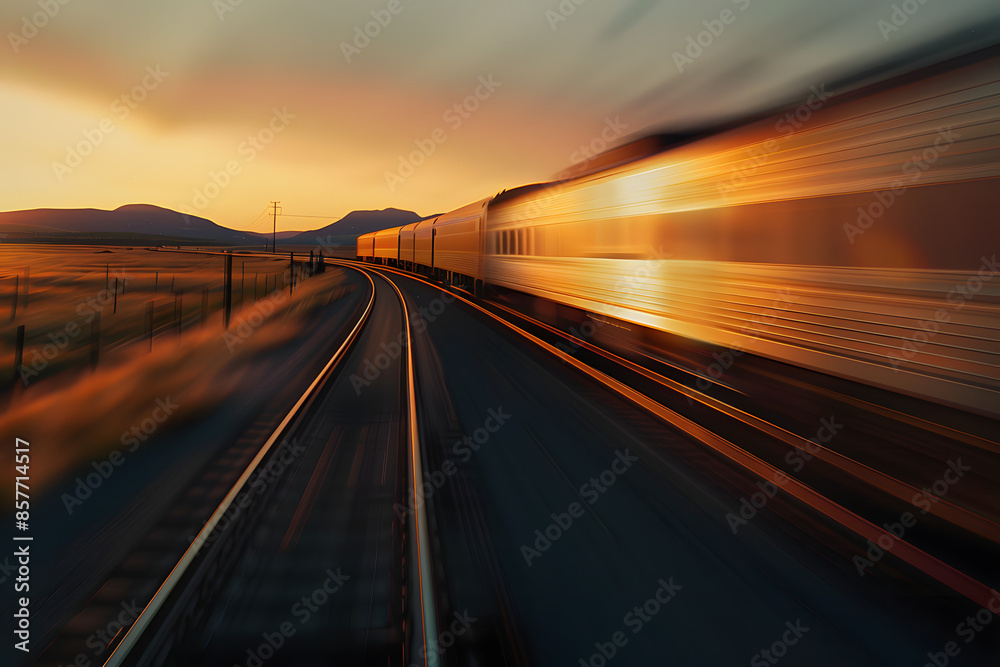 A captivating photograph capturing the essence of speed and connectivity, featuring a train in blurred motion as it races along the tracks. The focus is on the train's movement, rendered as a sleek bl A captivating photograph capturing the essence of speed and connectivity, featuring a train in blurred motion as it races along the tracks. The focus is on the train's movement, rendered as a sleek bl