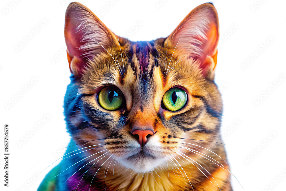 Obraz premium colorfull portrait of a cat face on white background. AI GENERATED
