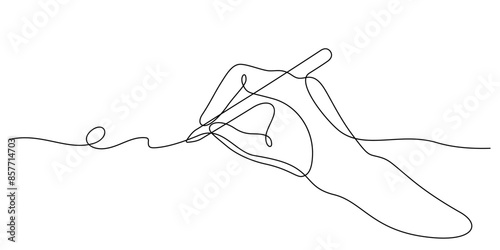 pen in hand writing one line drawing continuous
