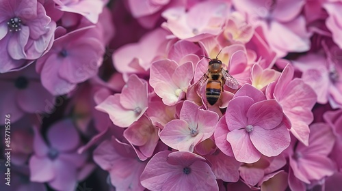 bee on classic hydrangea flower