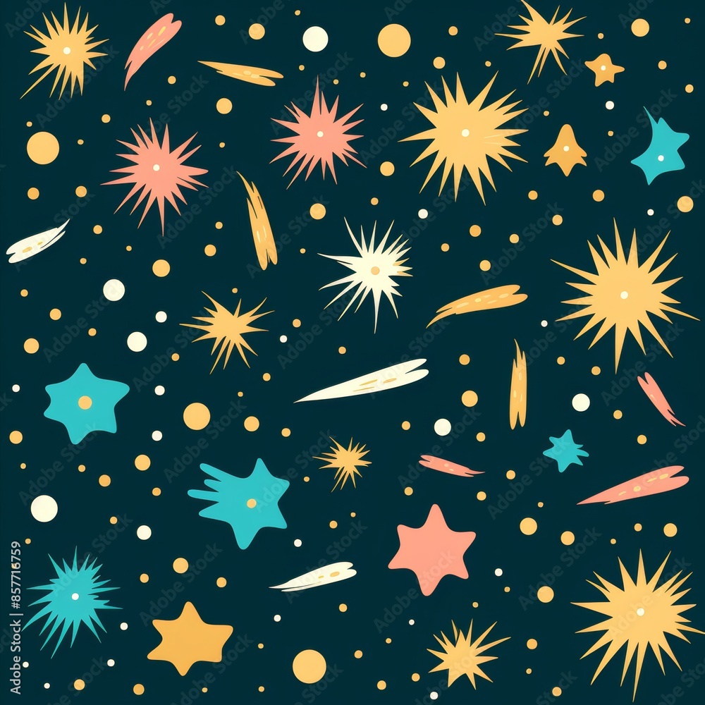 Obraz premium Colorful vector doodle pattern stars hand drawn y2k naive design in 70s groovy style