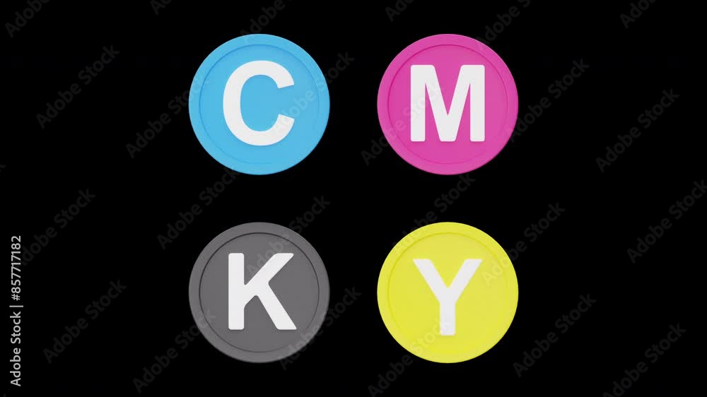 3d animated icon of cmyk, graphic design animated 3d set, color key, alpha channel