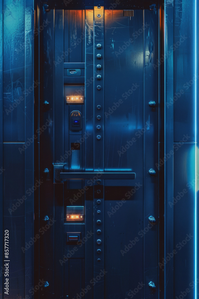 A simple, mechanical lock on a futuristic, digital door A simple, mechanical lock on a futuristic, digital door