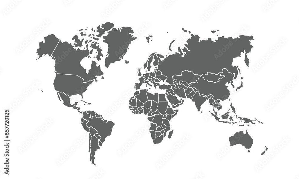 Obraz premium World map isolated on white background. for website layouts, background, education, precise, customizable, Travel worldwide, map silhouette backdrop, earth geography, political, reports.