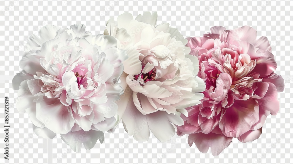 Peony Flowers: Group of Four in White and Pink, Isolated on Transparent Background, AI-Generated Peony Flowers: Group of Four in White and Pink, Isolated on Transparent Background, AI-Generated