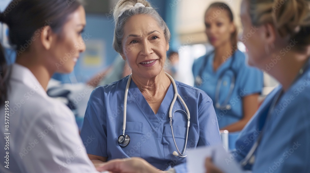 Elderly patient receiving consultation from a diverse medical team, nurse taking notes while doctor explains treatment, highly detailed photograph, ultra-sharp and clear Elderly patient receiving consultation from a diverse medical team, nurse taking notes while doctor explains treatment, highly detailed photograph, ultra-sharp and clear