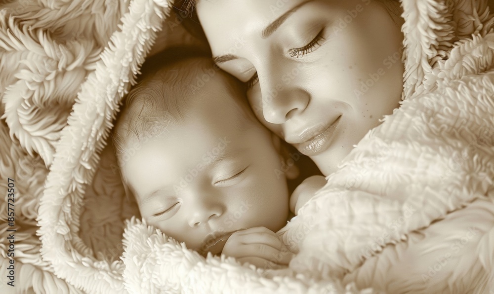 World Breastfeeding Week. A young mother gently hugs a newborn baby. Close-up, portrait of a young woman and a baby. Greeting card. Mother`s day, children's day, Family day. World Breastfeeding Week. A young mother gently hugs a newborn baby. Close-up, portrait of a young woman and a baby. Greeting card. Mother`s day, children's day, Family day.