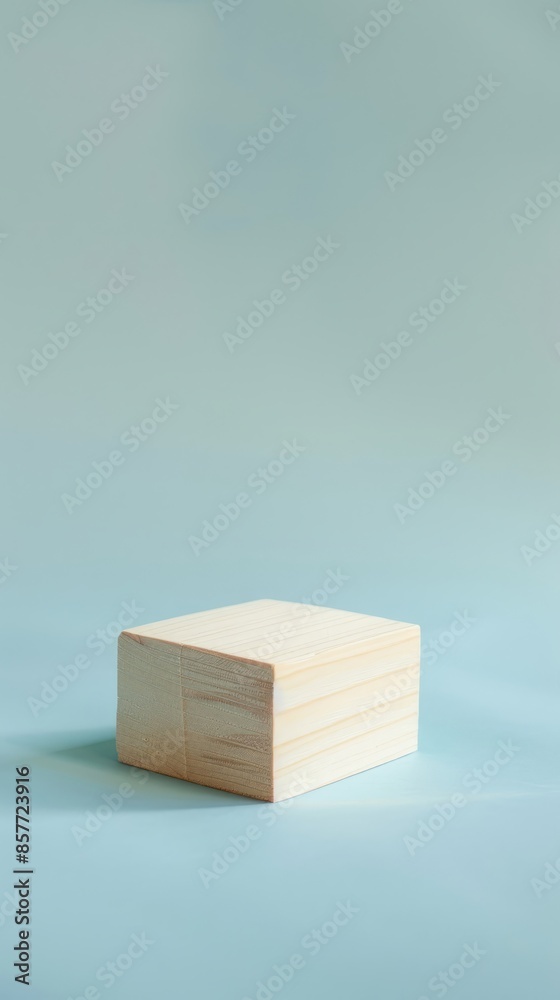 Square Wooden Box on an Isolated Soft Blue Background Square Wooden Box on an Isolated Soft Blue Background
