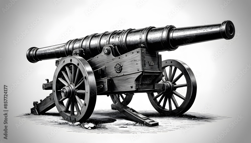 A Black and White Illustration of an Old Cannon A Black and White Illustration of an Old Cannon
