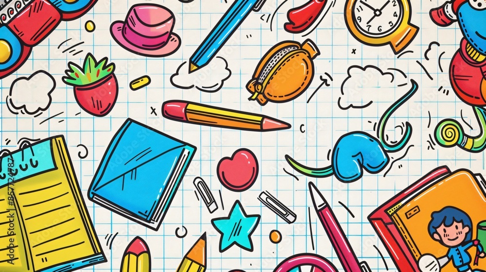 Back to school concept with vibrant school supplies Back to school concept with vibrant school supplies