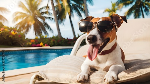 Jack Russell Terrier Sunbathing in Sunglasses on a Sun Lounger Summer Vacation Vibes