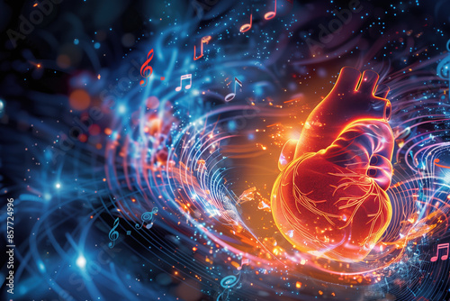 Conception Visualization: Luminous Human Embryo With Pulsating Heart & Swirling Musical Notes Depicting the Rhythm of Life (Highly Informative)