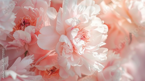 Romantic Banner: Close-Up of Delicate White Peonies with Fragrant Pink Petals, Floral Beauty and Elegance