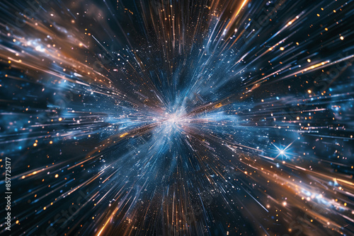 Hyperspace traveling through star fields flying extremely fast light speed trail.