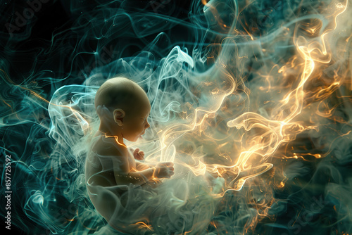 Prenatal Life: Fetus Nourished by Placenta's Flowing Life Force