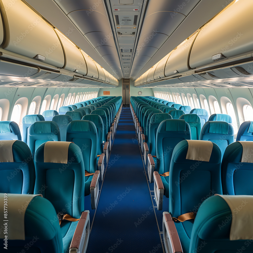 Interior of airplane with red seats and white ceiling. 3d rendering Interior of airplane with red seats and white ceiling. 3d rendering