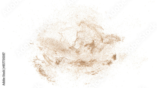 3D rendering of scattered sand granules or fine dirt on transparent background