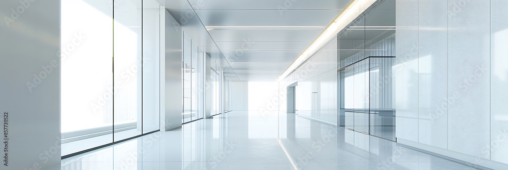 White and glass data center hallway with closeup of storage cabinets, blurred background White and glass data center hallway with closeup of storage cabinets, blurred background