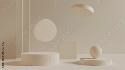Copy Space Background with Geometric Shapes in Beige Color