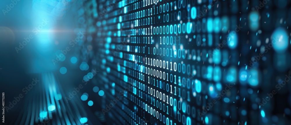 Binary code glowing in a digital data stream, cyber space, futuristic technology and innovation backdrop Binary code glowing in a digital data stream, cyber space, futuristic technology and innovation backdrop