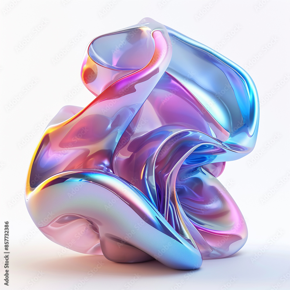 Obraz premium Iridescent fluid 3D shape isolated on white background