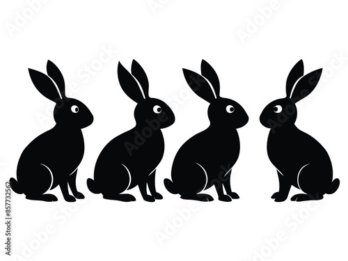 a-set-of-4pcs-black-rabbit-silhouette-vector-on-a-.eps