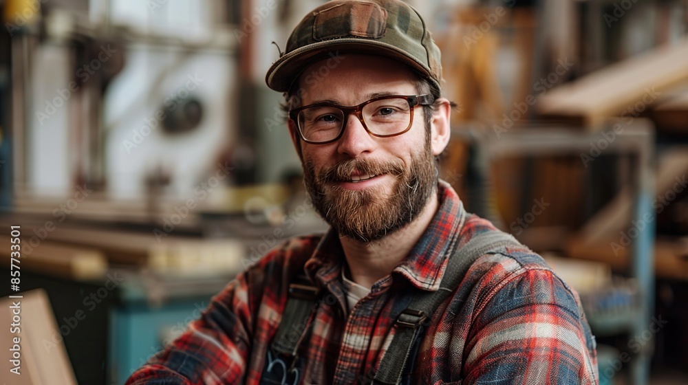 Portrait of carpenter handsome man smiling at factory. copy space for text. Portrait of carpenter handsome man smiling at factory. copy space for text.