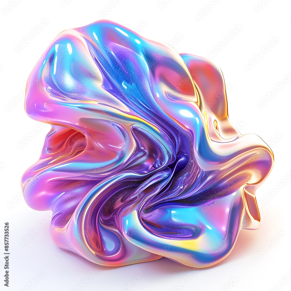 Obraz premium Iridescent fluid 3D shape isolated on white background