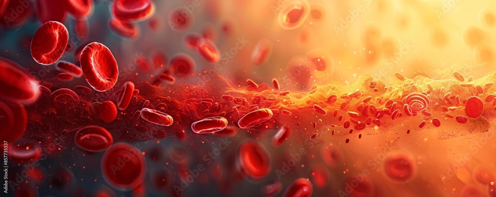 In a close-up, a vivid portrayal reveals red blood cells coursing through a vein, offering a glimpse into the dynamic and essential function of the human circulatory system. This scientifically In a close-up, a vivid portrayal reveals red blood cells coursing through a vein, offering a glimpse into the dynamic and essential function of the human circulatory system. This scientifically