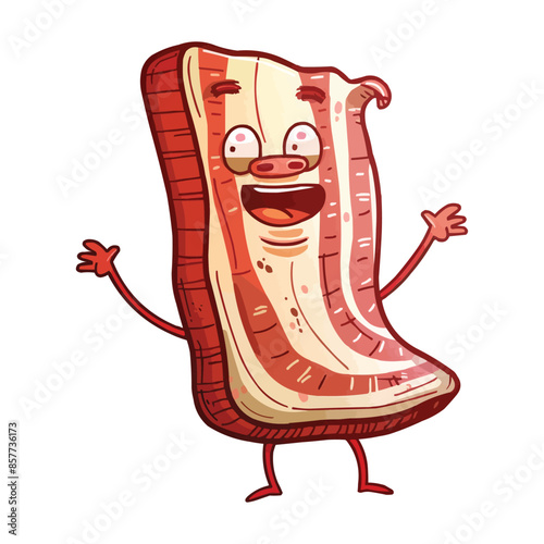 A Bacon cartoon character with arms and legs on white background