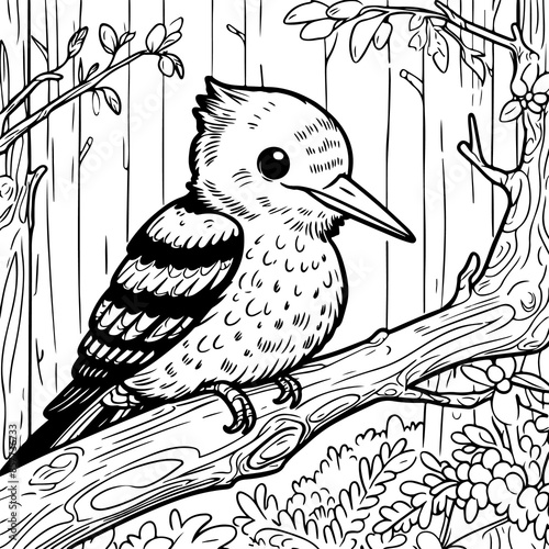 Baby Woodpecker Bird Woodland Creature Detailed Coloring Page photo