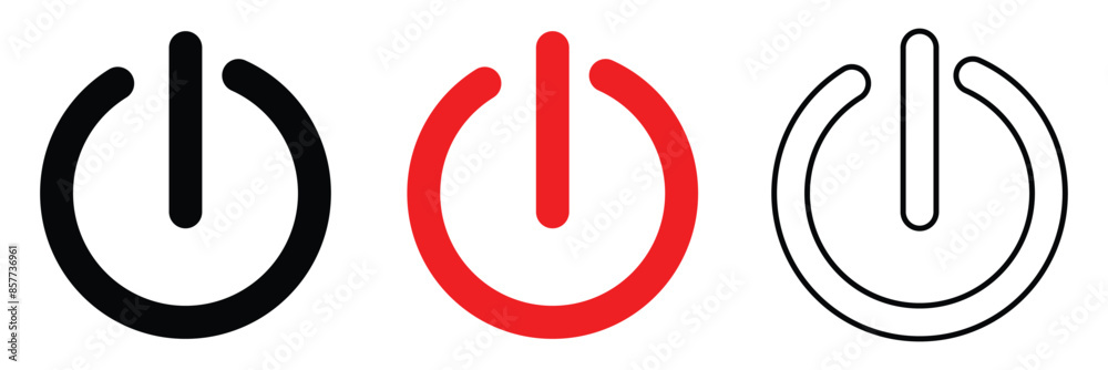 Power button icon vector isolated on white background, logo concept of power button sign on white background, black filled symbol icon Power button icon vector isolated on white background, logo concept of power button sign on white background, black filled symbol icon