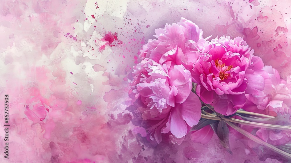 Watercolor Pink Magenta Peony Flowers Bouquet Created with Generative AI Watercolor Pink Magenta Peony Flowers Bouquet Created with Generative AI