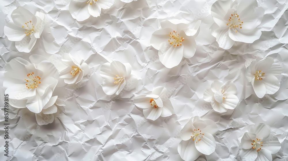 Delicate White Flowers on Textured Paper Background, Minimalist Floral Composition Delicate White Flowers on Textured Paper Background, Minimalist Floral Composition