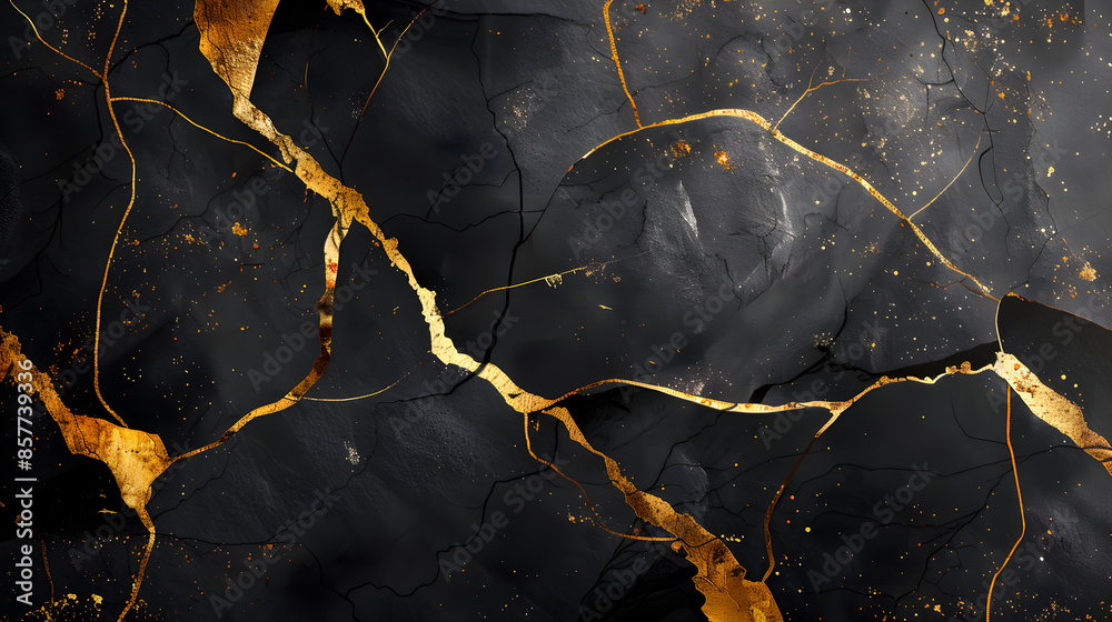 Fototapeta premium Vector banner with simple kintsugi in black and gold colors