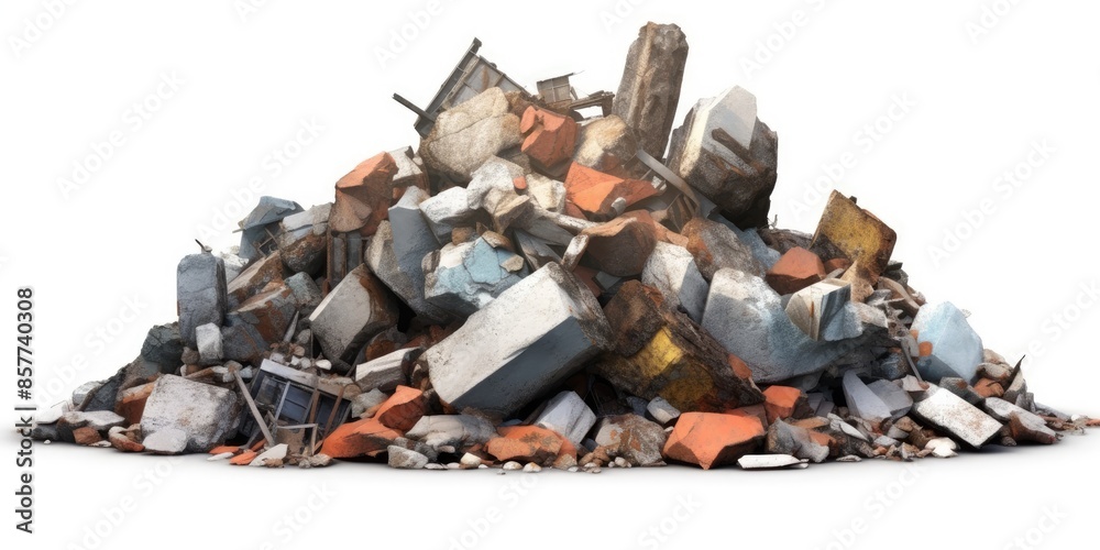 Construction debris from concrete, asphalt after the construction of the house isolated on white background. Construction debris from concrete, asphalt after the construction of the house isolated on white background.
