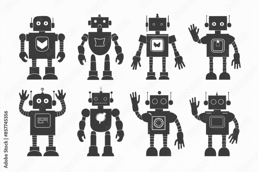 set of robots in different poses, robots set set of robots in different poses, robots set