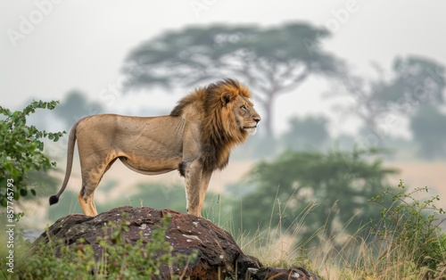 Majestic Lion Overseeing the Savannah © Muh