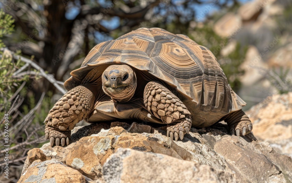 Obraz premium Desert Tortoise Posing on Rocky Terrain