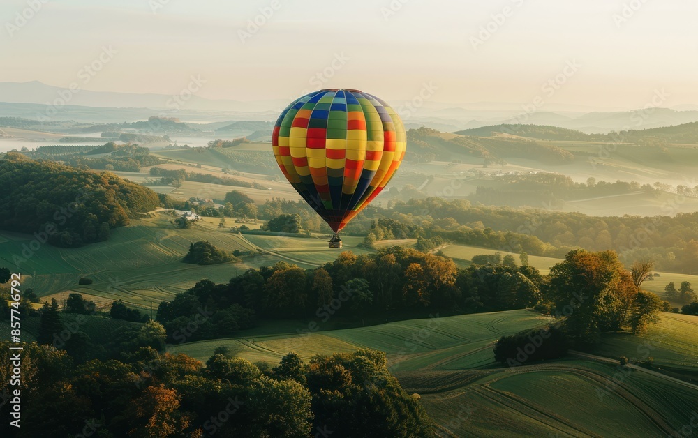 Fototapeta premium Serene Hot Air Balloon Flight at Sunrise