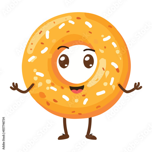 Vector A Bagel cartoon character with arms and legs on white background photo