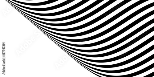 Black on white abstract perspective line stripes with 3d dimensional effect isolated on white.  geometric lines element design
