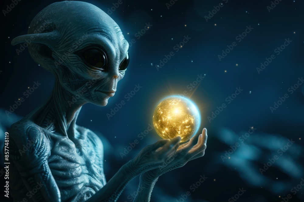 Ethereal Figure Contemplating A Mysterious Orb In A Futuristic Setting Ethereal Figure Contemplating A Mysterious Orb In A Futuristic Setting