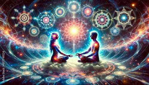 Mystical Cosmic Meditation: Man and Woman in Vibrant Universe